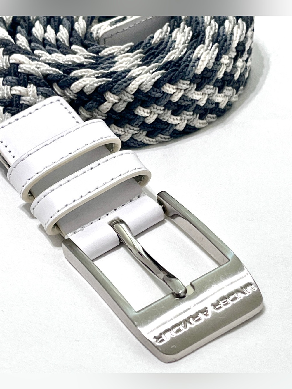 Under Armour Mens Braided Elastic Golf Belt Navy Gray White Athletic - Picture 2 of 3